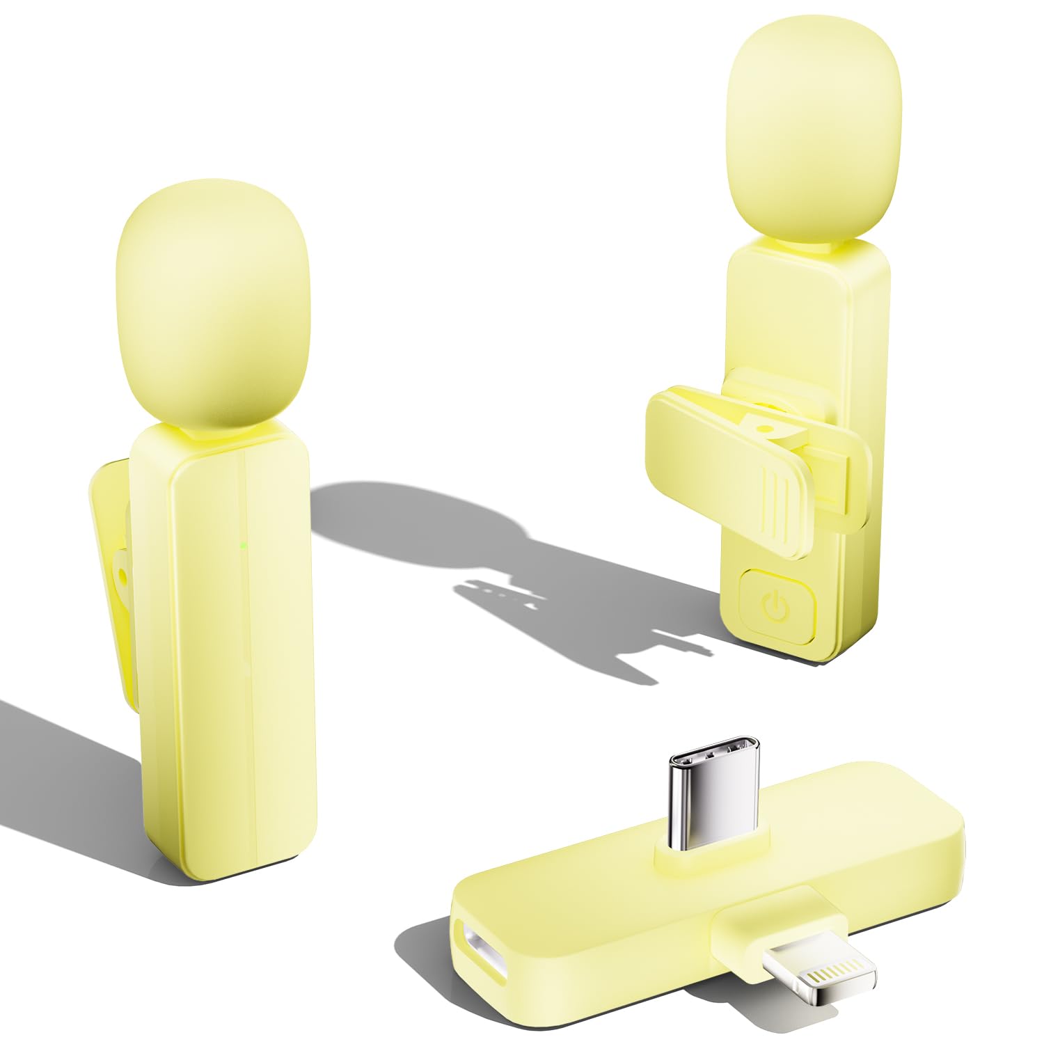 2 Pack Wireless Mini Lavalier Lapel Microphone for iPhone,Android Phone(2 in 1) - 65ft Cordless Clip on Dual Mics with Noise Reduction 6H Working Time for Video Recording Vlogging, YouTube, (Yellow)