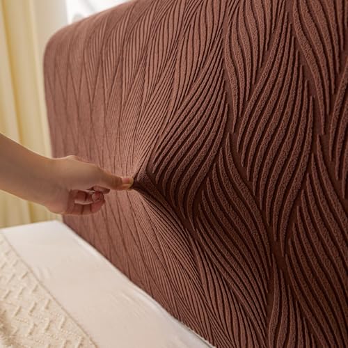 Image of HOMETHREADS Stretchable Lycra /Velvet Headboard Cover | Soft, Dust-Proof & Wrinkle-Resistant Bed Back Protector | Fits Leather, Wooden & Fabric Bedsides | for 2ft to 3.3ft Beds (Brown,90x65cm)