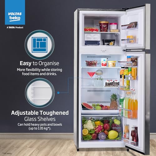 Image of Voltas Beko, A Tata Product 283 L, 2-Star Double Door Frost Free ProSmart Inverter Refrigerator with NeoFrost Dual Cooling Technology (RFF334C / 2WPV100RXID, Hairline Silver)