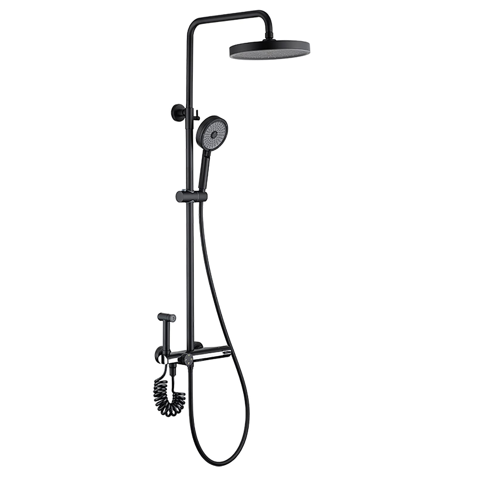 CWCQGH Rain Shower with 10 Inch Shower Head, Thermostatic Shower Faucet Set Wall Mounted Brass Shower Combo Set with Waterfall Tub Spout, 3 Modes Handheld Shower, Bidet Sprayer,Black