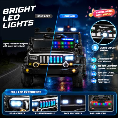 Image of Lifelong Jeepster EV Car for Kids | Big Electric Car with Music & LED Lights | Dual Motor, 12V Rechargeable Battery | Parental Control, Foot Accelerator Electric Ride On Car for Kids 2-8 Yrs (Black)