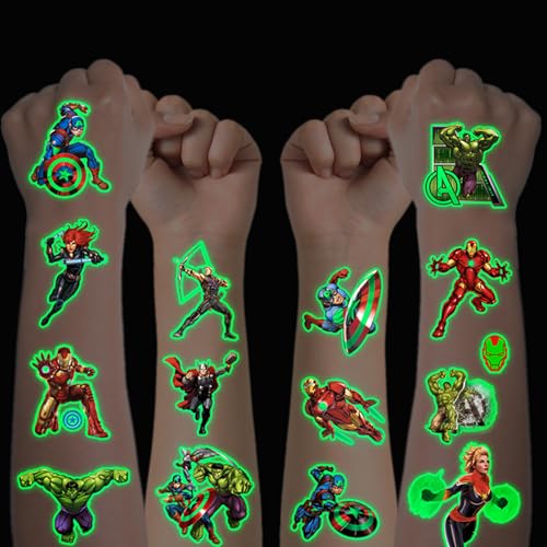 Tattoo Kinder, 12 Blätter Leuchtendes Marvel Avengers Temporäre Tattoo...