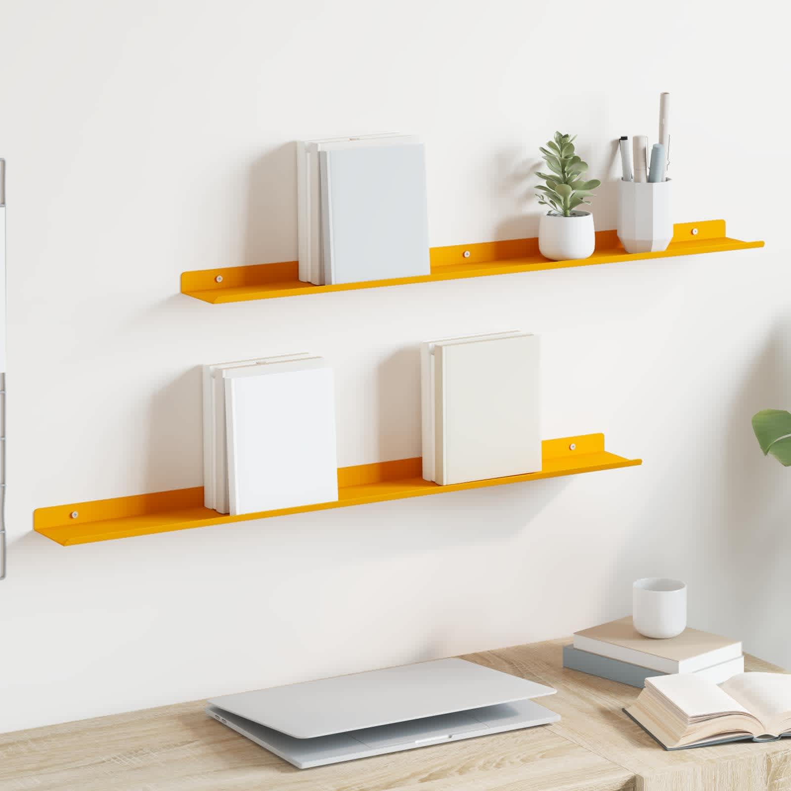 Hothingwell Schweberegal, 2 Stück, Senfgelb, 80 x 9 x 2,5 cm, Stahl | Minimalistisches Design, matte Oberfläche, für Wohnzimmer oder Büro, einfache Reinigung mit feuchtem Tuch
