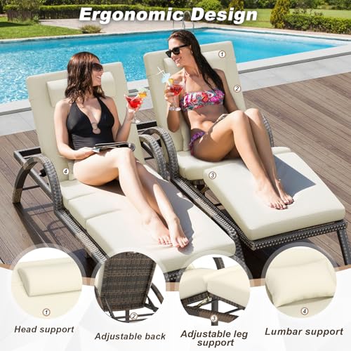 Meissalivve Outdoor Lounge Chairs Set Of 2, Pool Lounge Chairs With Adjustable 5 Position Backrest & Leg Support, Pe Rattan Chaise Lounge Patio Chairs For Backyard Porch Deck thumb #2