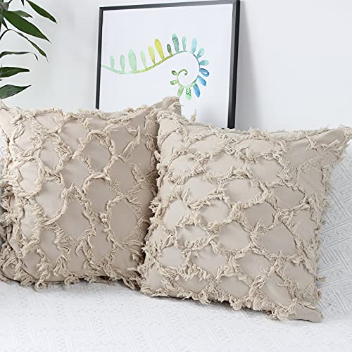 NIULAA 2er Set Boho Kissenbezug 40x40 Beige Deko Kissen Quasten Dekokissen...