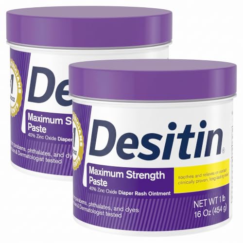 Desitin Maximum Strength Diaper Rash Cream, 40% Zinc Oxide | Treatment &amp; Prevention | Hypoallergenic | Paraben-Free | 16 oz Pack of 2