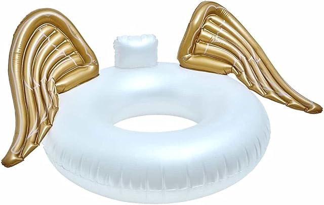CKB LTD Inflatable Swim Ring Pool Float with Gold Angel Wings Inflatable Swimming Pool Floats Rainbow Swimming Ring Floats Summer Holiday Novelty Swim Tubes Rings for Adults, White and Gold