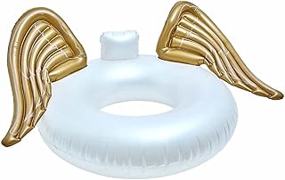 CKB LTD Inflatable Swim Ring Pool Float with Gold Angel Wings Inflatable Swimming Pool Floats Rainbow Swimming Ring Floats Summer Holiday Novelty Swim Tubes Rings for Adults, White and Gold