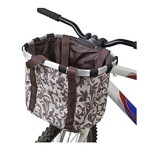 Wiiguda@ Panier Vélo Transport dAnimaux/Sac Cabas Détachable/Panier Vélo Porte Chien/Cadre en Alliage d'Aluminium/Tissu Marron