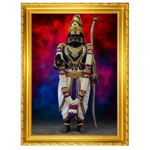 Image of ZirFrame Lord Karuppanasamy Premium 18 m Padi Karuppusamy Photo Frame for Wall Decoration | HD Divine Tamil God Artwork with Durable Wooden Frame | Spiritual Home Temple Decor Gift for Pooja Room, Living Room, Office | Traditional South Indian Devotional Wall Art Frame (Gold, 8 x 12 Inch)