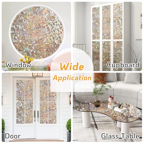 Image of LUTE Rainbow Window Privacy Film, Stained Cling, Brown, 17.5 inch x 78.7 inch | 3D Decorative Non-Adhesive Vinyl, Static Cling Removable Glass Stickers, Sun UV Blocking Decal Covering for Home Office