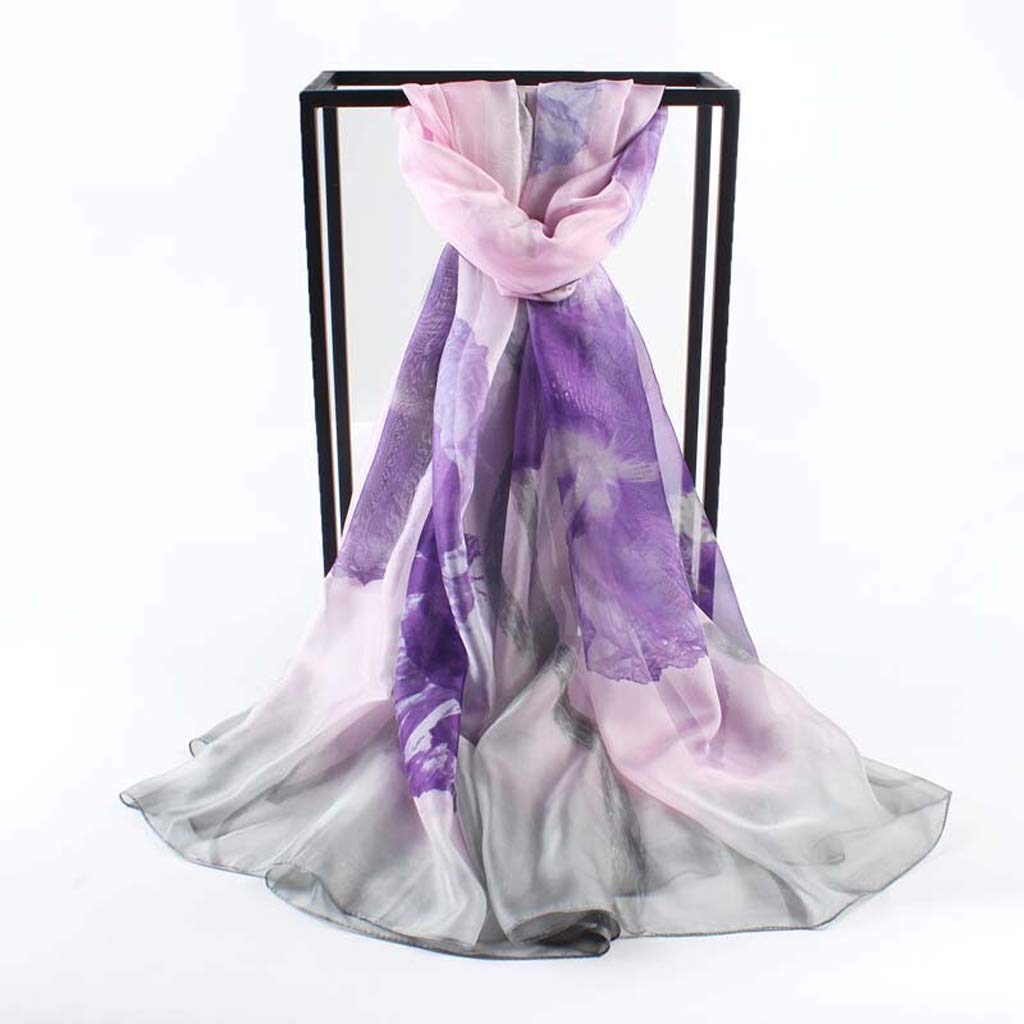 Calda Sciarpa da Donna in Morbido Chiffon Stampato a Fiori, Scialle Primaverile ed Estivo, Sciarpe, Telo Mare Avvolgente(A-200cm x 140cm)