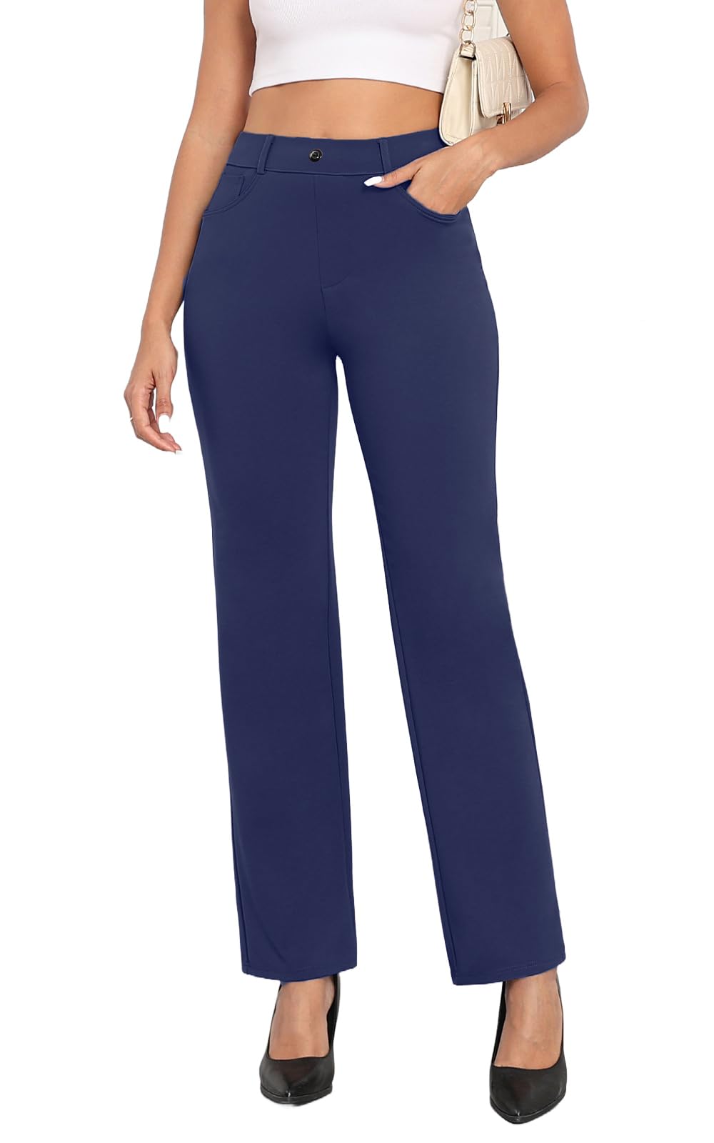Agenlulu Womens 28 30 31 5 High Waisted Dress Pants Petite Regular Tall Stretchy Straight Leg Office Work