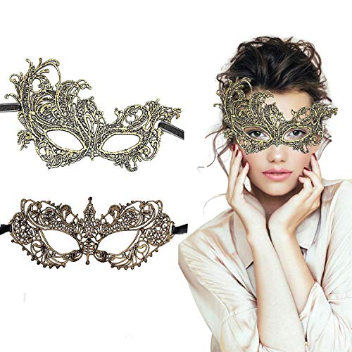 LADES Masquerade Mask - 2 Pack Halloween Mask Women Venetian Lace Sexy Party Eyemask For Women