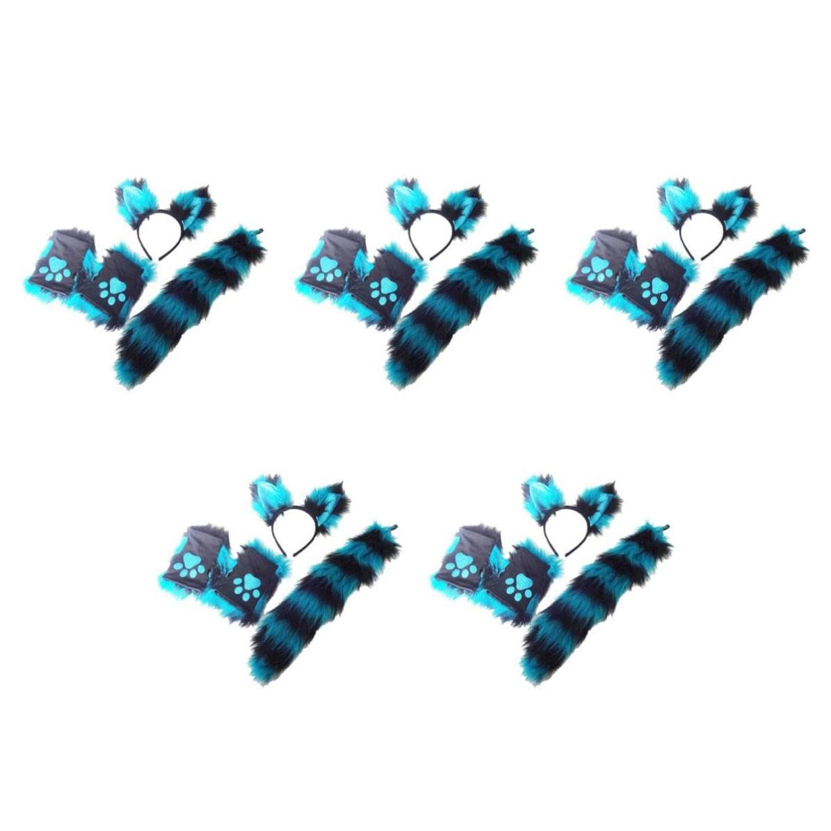 TOPBATHY 5 Juegos Diadema de Orejas de Animal Azul, Felpa Suave para Fiesta