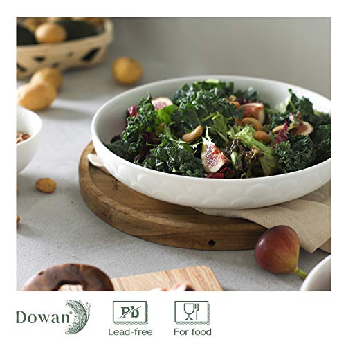 DOWAN Pasta Bowls Set of 4 for Large Portions, 54 oz Textured Motif Large Salad Serving Bowls, Ceramic Plates, White Soup Bowl for Kitchen Meal Prep, Shallow Dishes Dinner Bowl Microwave Dinnerware - Image 4