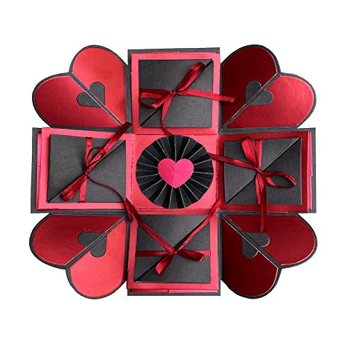 Image of CRAFTED WITH PASSION Exploding Box Surprise Gift Box /Unique Gifts For Birthday /Anniversary /Handmade Greetings Card (Maroon & Black)