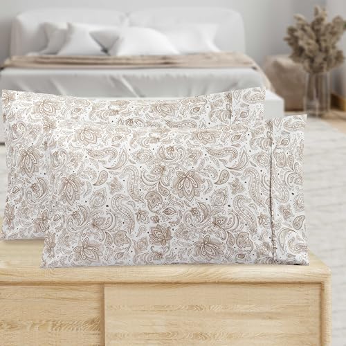 Image of Elegant Comfort Luxury Ultra-Soft 2-Piece Pillowcase Set - 1500 Premium Hotel Quality Microfiber Double Brushed - Wrinkle Resistant, Standard /Queen, Paisley Pattern Taupe