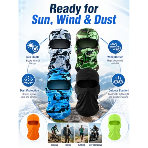 Image of SATINIOR 6 Pcs Ski Mask Cover Balaclava Full Face Mask Summer Face Cover UV Windproof Balaclava for Men Women Outdoor Sports
