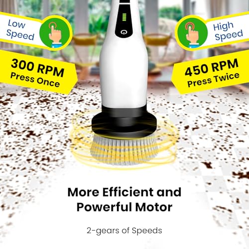 Image of Electric Spin Scrubber, Cordless with 7 Brush Heads, 2 Speeds, Extendable and Detachable Handle for Bathroom, Tile, Grout, Shower & Kitchen Cleaning - Durable ABS Build, Powerful and Lightweight.