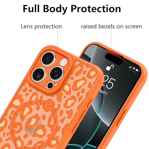 Image of KANGHAR Case for iPhone 16 Pro Orange Leopard Printed Pattern | Cute Cheetah [Compatible with Magsafe] Protective Magnetic Case for Girls Women 6.3 inch