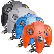 4 Pack PC USB N64 Controller, N64 Wired Gamepad [3D Analog Stick] for Windows PC MAC Linux Raspberry Pi Project 64 Retropie OpenEmu Emulator Plug & Play Gray/Black/Clear Orange/Clear Blue