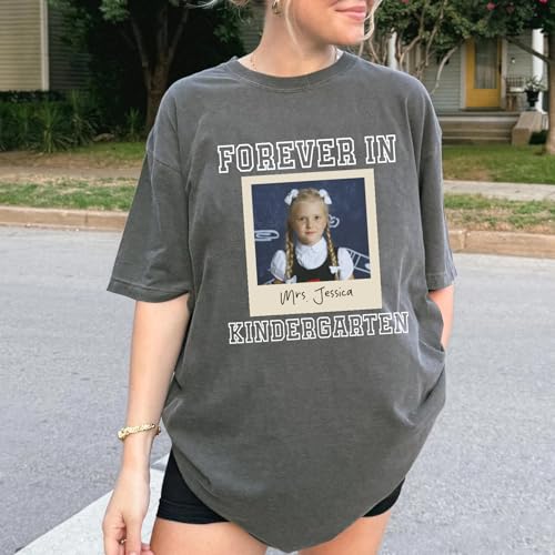 Custom Forever in Kindergarten Shirt - Cute Kindergarten Team Shirt, Personalized Teacher Picture T- Shirt, Teacher Appreciation Gift White4