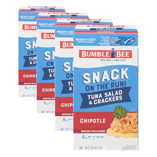 Bumble Bee Snack On The Run Chipotle Tuna Salad with Crackers Kit - Ready to Eat Protein Snack Pack - 8g Protein per Box - Wild Caught MSC Certified Tuna (Pack of 4)