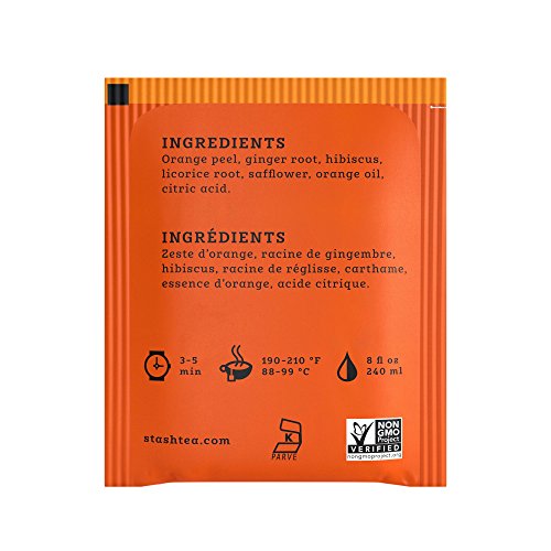 Image of Stash Tea Sunny Orange Ginger Herbal Tea - Naturally Caffeine Free, Non-GMO Project Verified Premium Tea with No Artificial Ingredients, 18 Count (Pack of 6) - 108 Bags Total