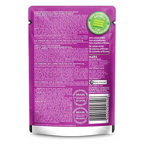 Kit Ração Úmida Whiskas Sachê Salmão ao Molho paragatos Adultos 40x85g
