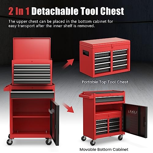 Goplus-Tool-Chest-5-Drawers-Rolling-Tool-Cabinet-with-Detachable-Top-Toolbox-Universal-Lockable-Wheels-Lock-Bar-Protective-Liner-Tool-Rack-Metal-Tool-Storage-Cart-Tool-Box-for-Garage-Workshop