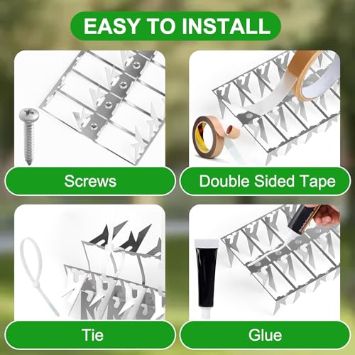 20 Pack Stainless Steel Squirrel Spikes for Bird Feeder, 20 FT Squirrel Spikes for Bird Feeder Pole, Keep Squirrels, Raccoon Away, for Wall Fence Garden Roof Yard, Easy to Install