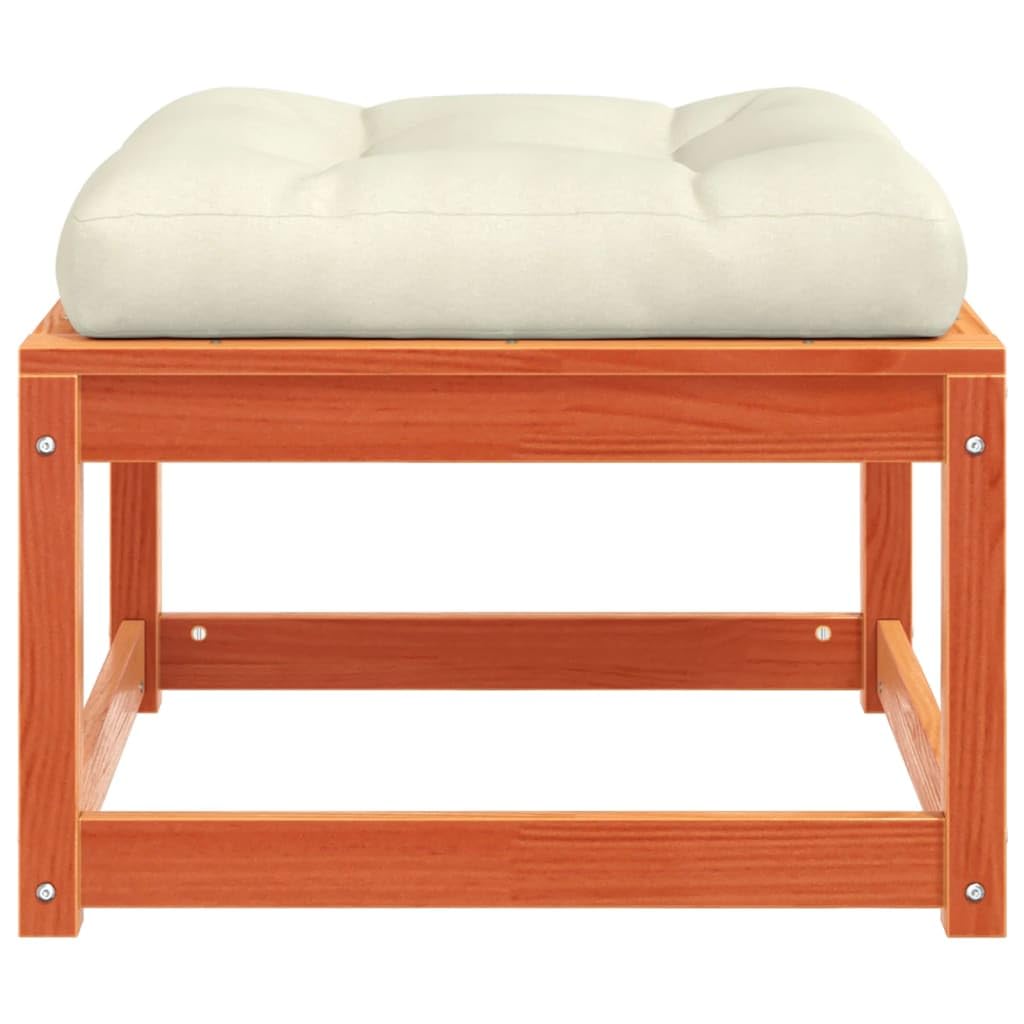 Taburete de jardín con cojín marrón cera de madera maciza de pino 83 x 73 x 78 cm, muebles de exterior resistente a la intemperie, para terraza, balcón, salón, acogedor y ahorra espacio