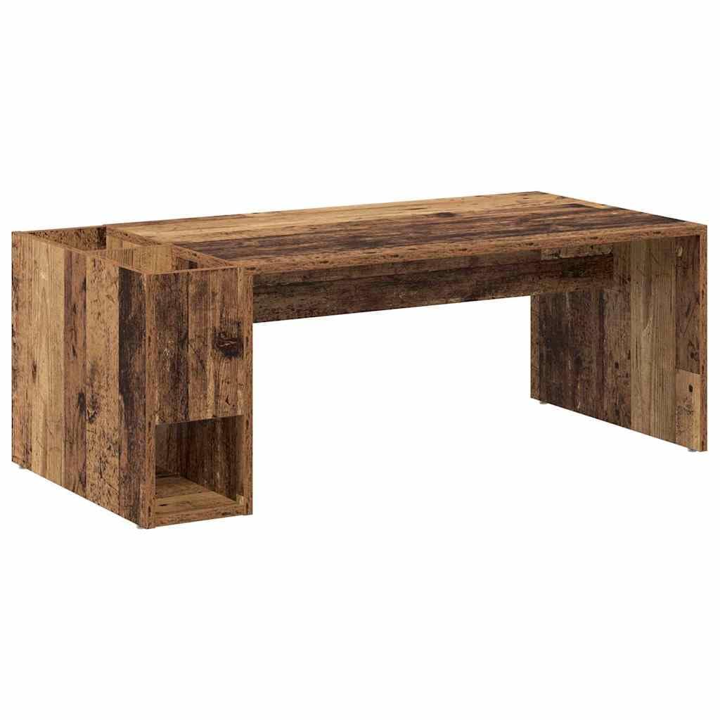 Mesa de centro de madera vieja, 101,5 x 50 x 37 cm, rectangular, con espacio de almacenamiento, salón, mesa auxiliar, estante para sofá, salón, oficina, diseño moderno
