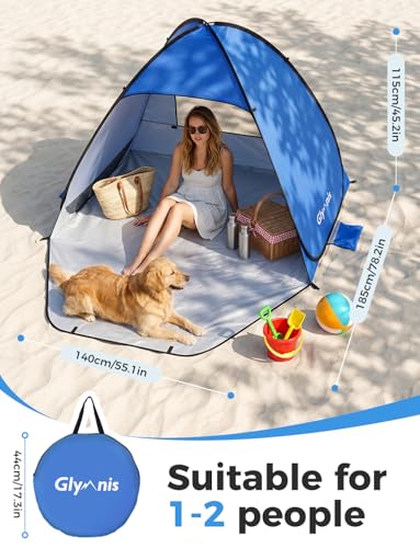 Glymnis Pop Up Beach Tent Beach Shade Tent for 1-4 Persons Sun Shelter UPF 50+ Enclose Zipper Door Portable Easy Up Beach Tent - Image 3