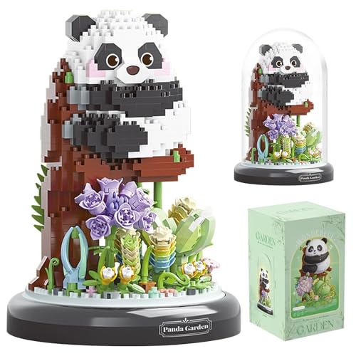 XIMKONTER Panda Garden - Bloques de construcción de panda con flores, flores y plantas con tapa antipolvo