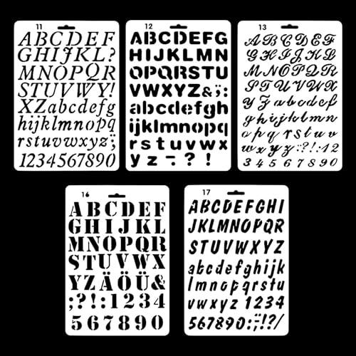 REEKNOKOL 5 Plantillas de Letras, Plantillas de Letras y números para Pintar, Estilos Variados, Plantillas alfabéticas para Manualidades, álbumes de Fotos, Scrapbooking