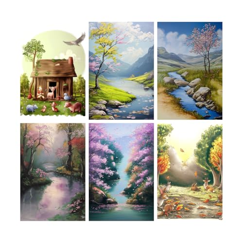 Image of SiddArtify Charming Farm Animals - Peaceful Landscapes Art Print Set - Set of 2-4x6 Inch - Board (Pack of 6) - Sticker (Pack of 6) Wall Room Decoration art Poster Prints