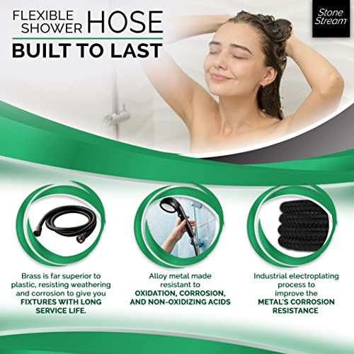 Original StoneStream Flexible 60-inch Shower Hose Replacement for Handheld Showerhead - Matte Black, 72 inches - Image 2
