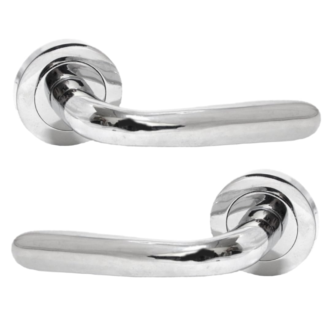 Betley Butterfly Pearl Door Handle Modern Marina Latch Lever on Rose - Chrome Silver Handles - Internal Wooden Doors for Home and Office
