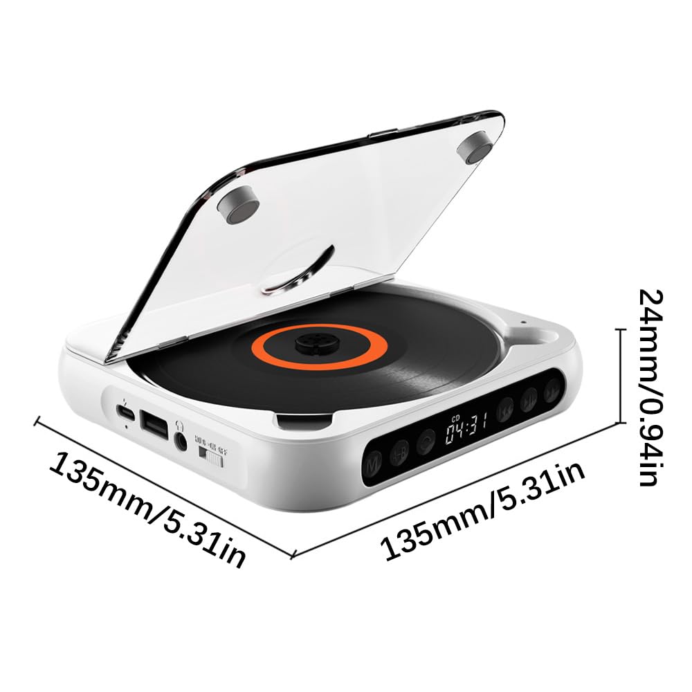 Lecteur CD BT avec casque et housse anti-poussière 6 modes A-B répétition minuteur télécommande fonction lecture externe portable pour bureau à domicile (blanc)