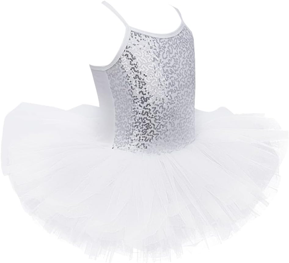 TiaoBug Girls Sequins Ballet Tutu Dress Shiny Sparkle Ballerina Dance Costumes Gymnastics Leotard Skirt Dancewear