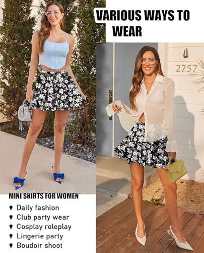 Image of Avidlove Women's Pleated Skirt Boho Ruffle Flowy Mini Skirts High Waisted Flared Skater Skirt Basic Outfits