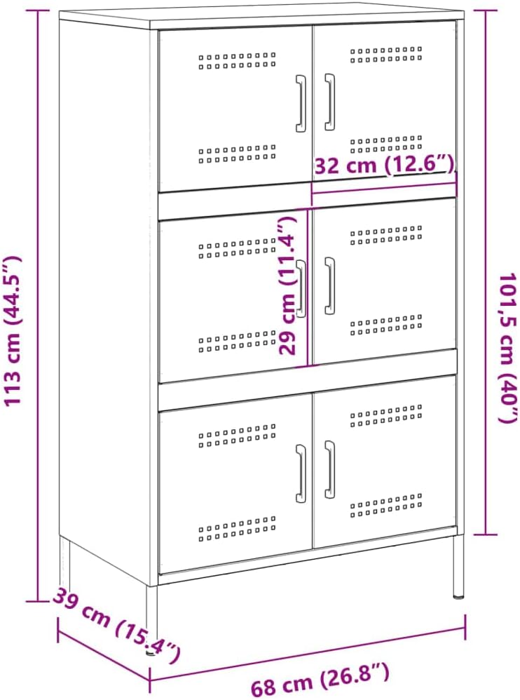 Diagram showing the dimensions of the vidaXL Pink Steel Sideboard