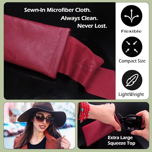 Image of Soft Sunglasses case | Large Glasses Case Holder - Eyeglass Pouch Squeeze Top | Glasses pouch Lightweight Extra Layers