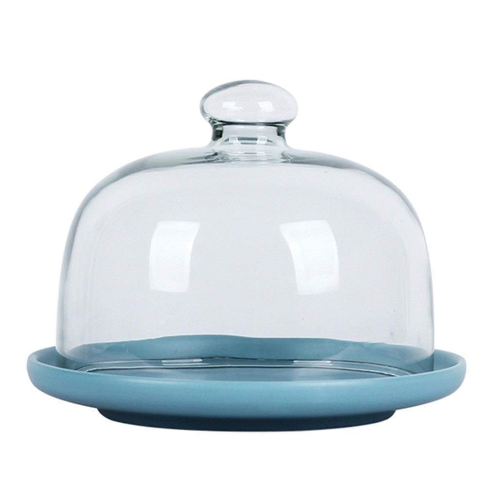 TYUHDUYUR Porcelain Serving Platter, Banquet Hall Fruit Dessert Tray Glass Sandwich Dome Restaurant Fruit Preservation Cover 6/8/10Inch Cake Stands (Color : Blue, Size : 20.5 20.5 17CM)