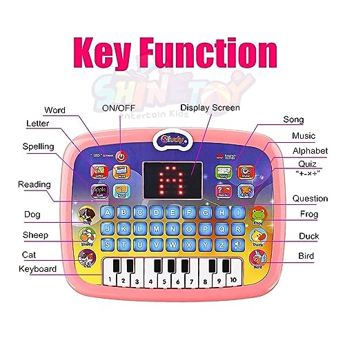 Image of SHINETOY Educational Learning Kids Laptop Tablet Computer Plus Piano with led Screen Music Fun Toy Activities for Kids Toddlers 1 2 3 4 5 6 + Year Old albhabet Words Sound a b c 1 2 3