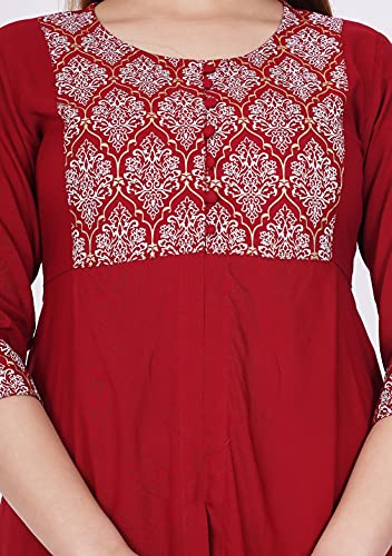 Image of Rayon Shiva Fab Women'S Casual 3 /4 Sleeve Printed Women Top, Casual Tunic Tops Tees For Girls For Office Wear, Casual Wear (Medium, Red Silver)