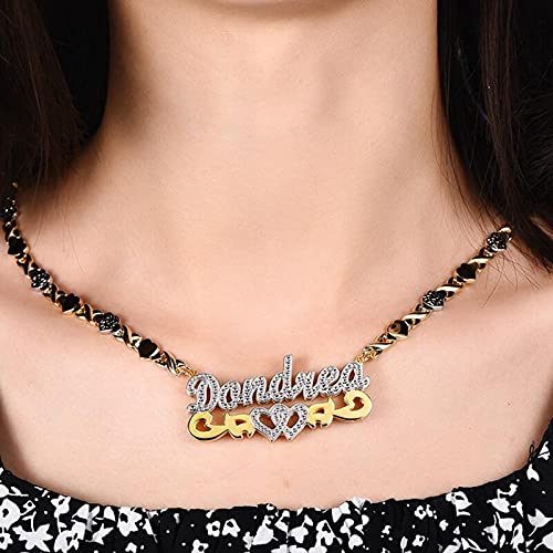 Name Necklace Double Plated Nameplate Two Tone Gold and Silver Heart Custom Necklaces Personalized Double Layered Design Letter Heart Choker Necklace Gift for Women Lover Men Necklace Jewelry2