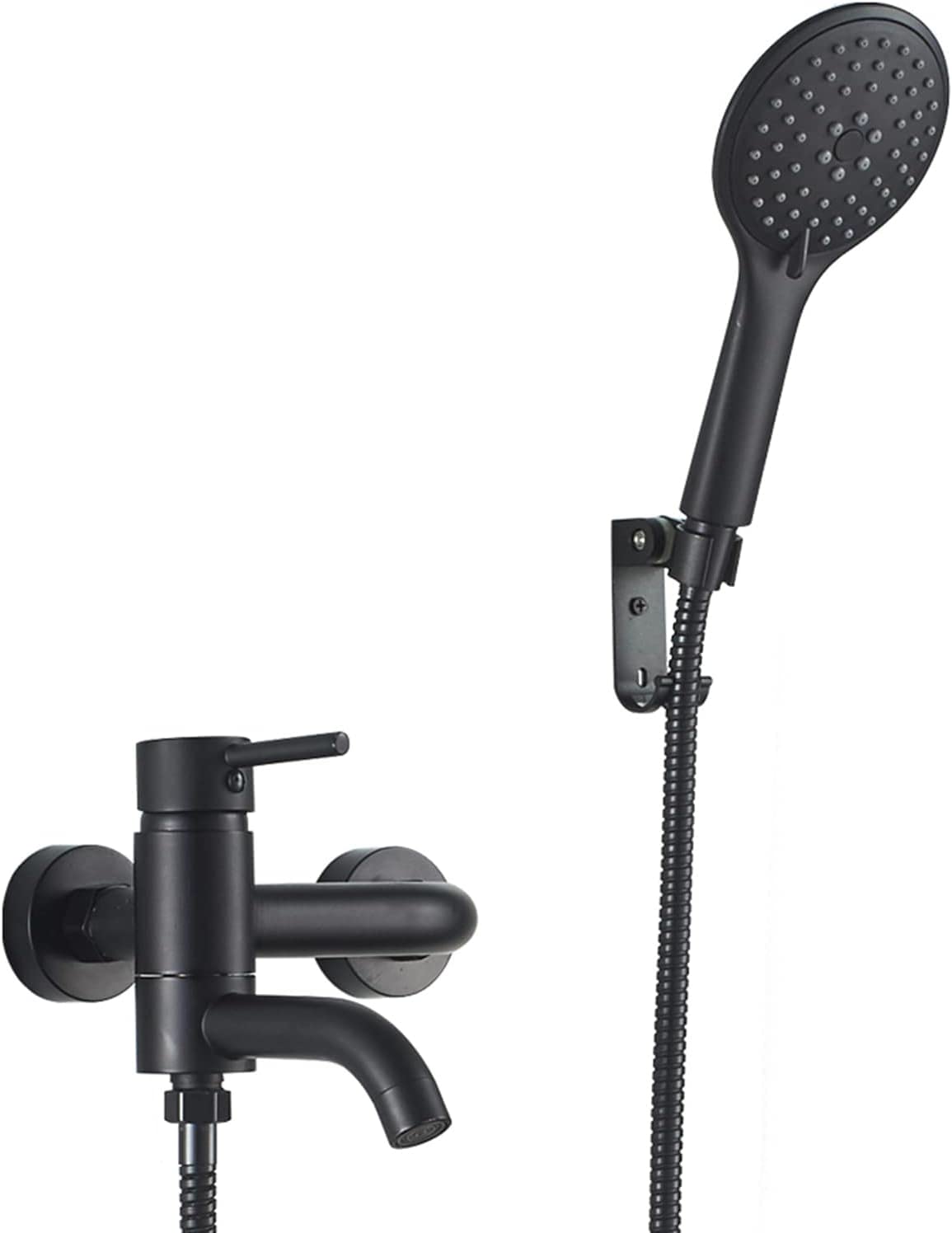 Ensemble pommeau de douche et flexible pour robinets de baignoire noir mat